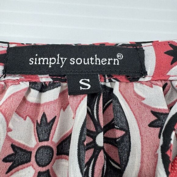 Simply Southern Women’s Dress Red Black Boho Print Tassel Bell Sleeve Size Small - Picture 2 of 7